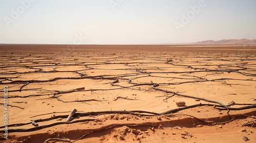 A barren stretch of land affected by desertification, showing the encroachment of arid conditions