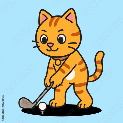 vector cartoon of cute chibi orange cat sport mascot golf