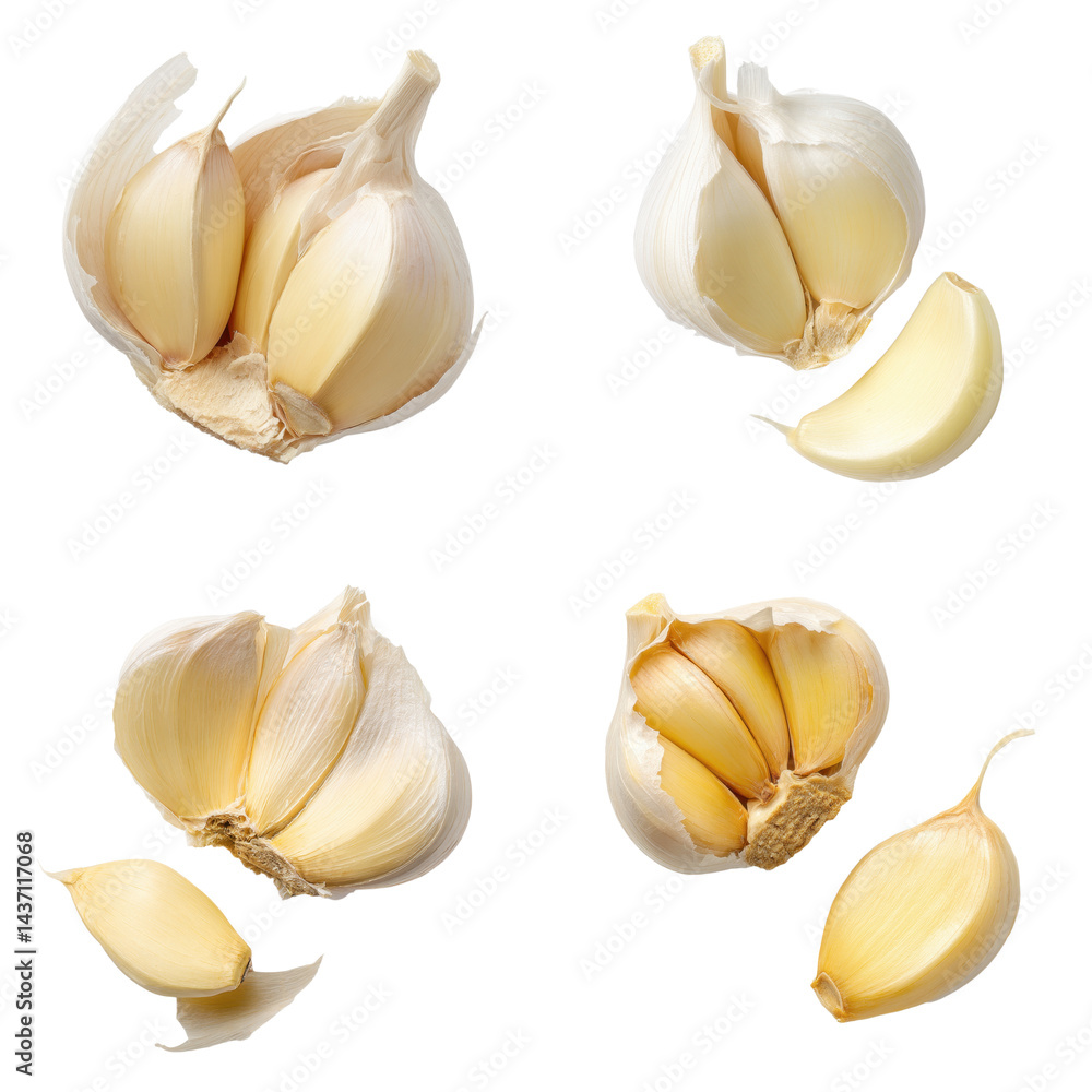 Fototapeta premium Single Peeled Garlic Clove on White Background
