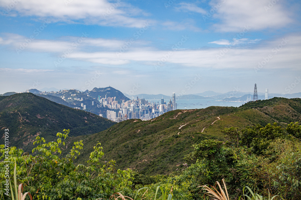 Expansive View of Hong Kong Cityscape from Mountain Top