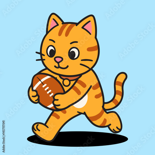 vector cartoon of cute chibi orange cat sport mascot football rugby