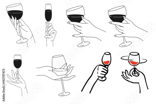set of hand drawn wine icons