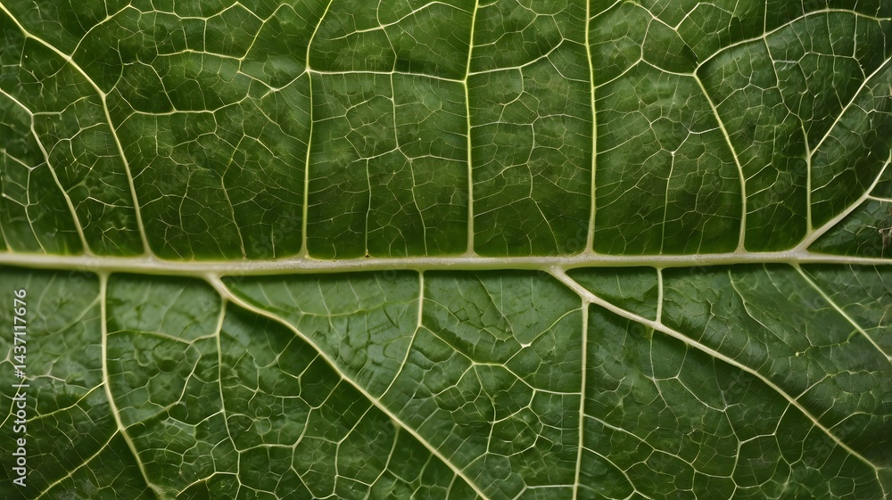 Fototapeta premium Close up Detailed Texture of a Lush Green Leaf Vein Pattern Botanical Background