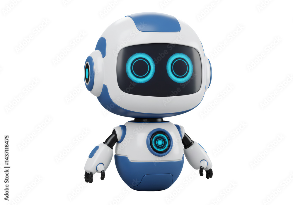 青と白の未来的なロボットキャラクターの3Dイラスト 透明背景で単独で表示 青と白の未来的なロボットキャラクターの3Dイラスト 透明背景で単独で表示