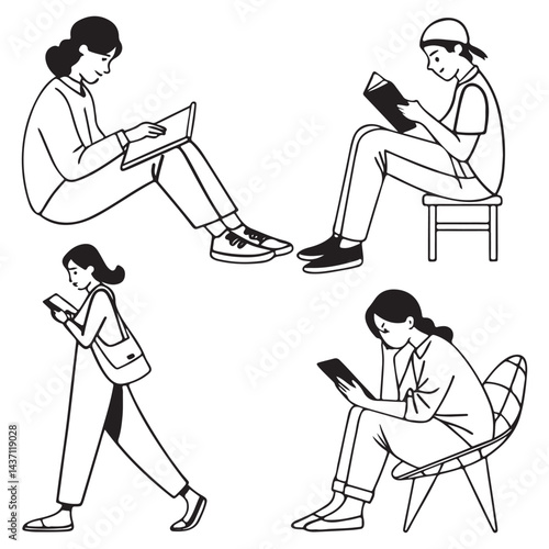 People sitting in different ways vector illustration