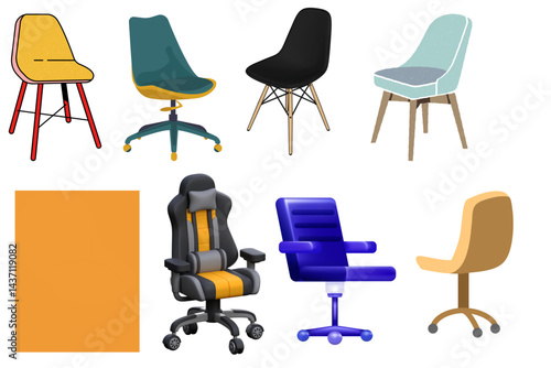 set of office chairs and tables