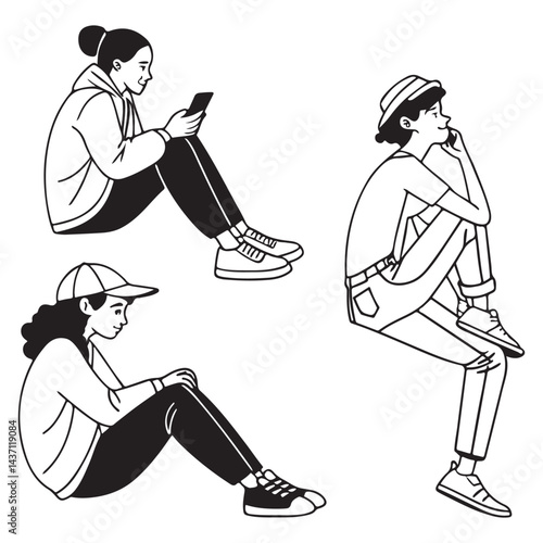 People sitting in different ways vector illustration