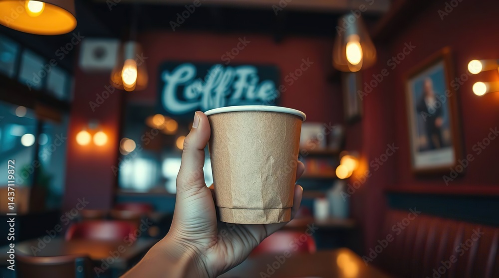 Hand holding a coffee cup in a cafe Hand holding a coffee cup in a cafe