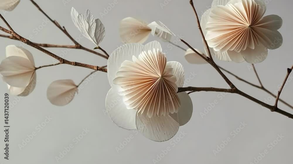 Delicate paper flower blooms on branch swaying gently in the breeze Delicate paper flower blooms on branch swaying gently in the breeze