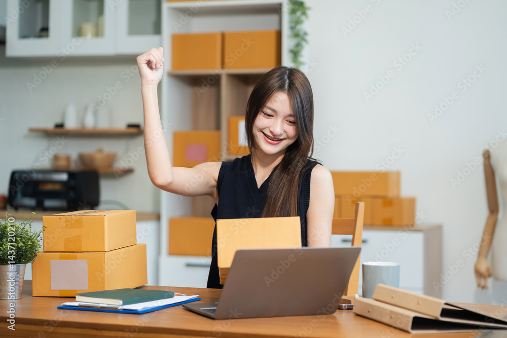 Successful Woman online seller. woman working freelance with online sell at home. Successful Woman online seller. woman working freelance with online sell at home.