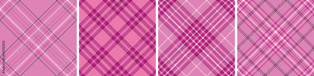 Fototapeta premium This image showcases four different repeating pink plaid patterns.