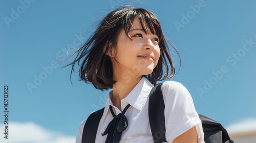 Plakat 女子高生の横顔と夏の青空