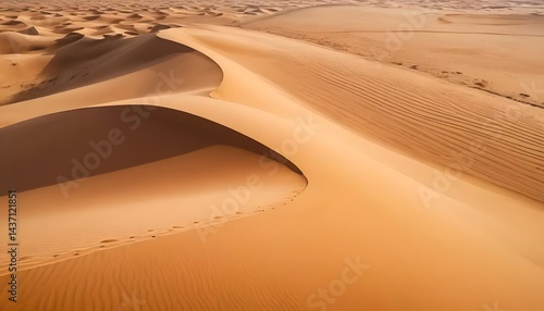 Majestic Desert Dunescape Aerial View of Textured Sand Footprints in Golden Sahara