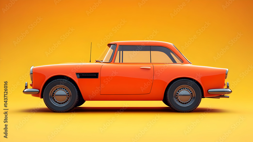 Obraz premium Classic Orange Car Side View with Vintage Design in Studio Setting with Chrome Details and Smooth Surfaces Automotive Elegance