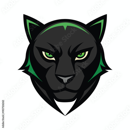 Shadow Panther Mascot Logo Fierce Black Panther Head with Green Accents