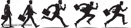 Businessman Running Silhouettes Holding Briefcases in Motion Sequence