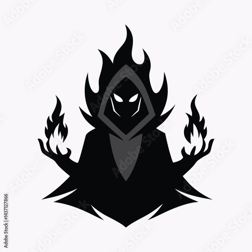 Shadow Ghost with Fire Hands Mascot Logo for Horror Gaming Logos