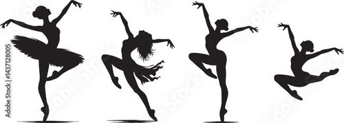 Graceful Ballet Dance Silhouettes of Elegant Ballerinas in Motion