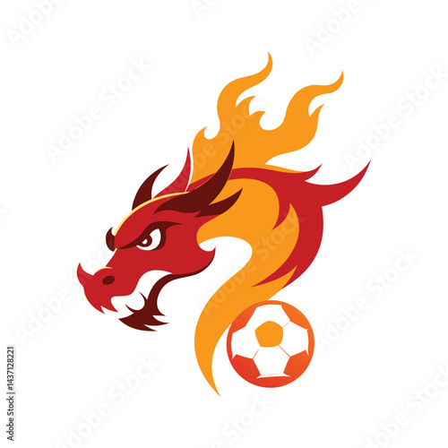 Dragon Soccer Mascot Logo  Fiery Red Dragon with Football