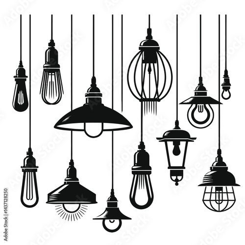 hanging lamp  silhouette black color vector isolated white background