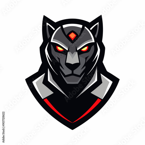 Cyber Panther Mascot Logo Futuristic Black Panther with Red Eyes
