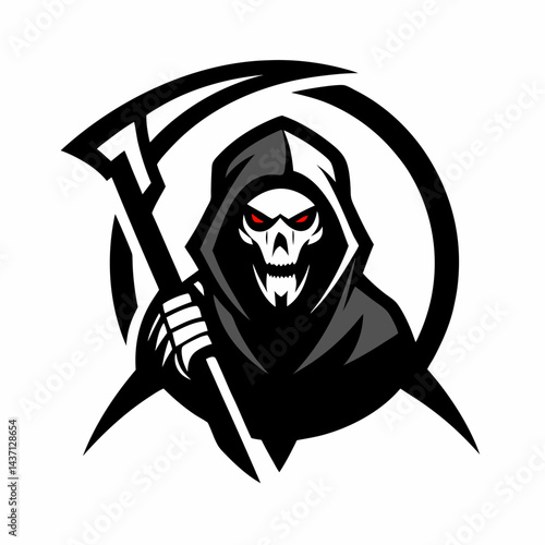 Grim Reaper Mascot Logo Dark Death Figure with Scythe