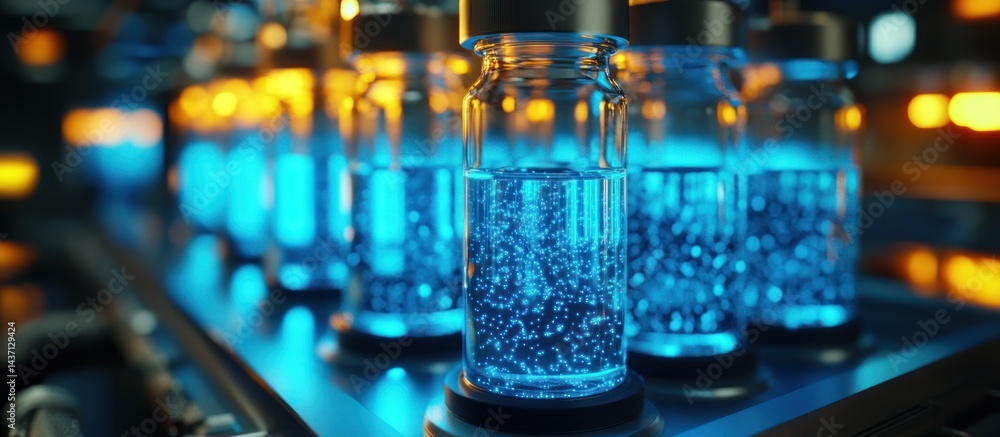 Lab Glassware with Blue Liquid Lab Glassware with Blue Liquid