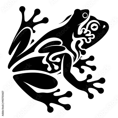 silhouette of a frog combined with a lizard, black on white background  