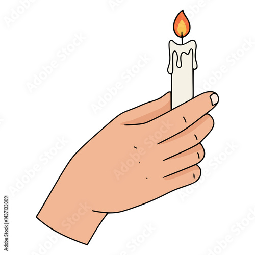 hand holding burning candle flat color vector illustration template design