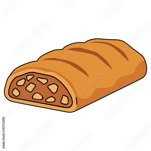 apple strudel germany traditional food sweet flat color vector illustration template design