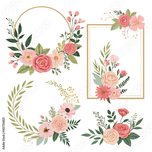 set of floral elements