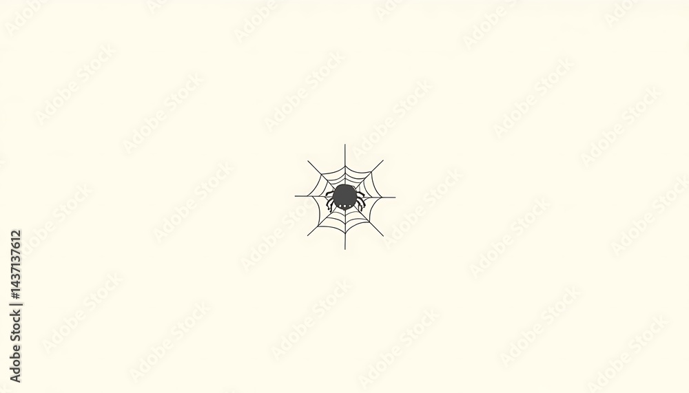 Fototapeta premium Minimalist illustration of a spider in its web against a neutral backdrop