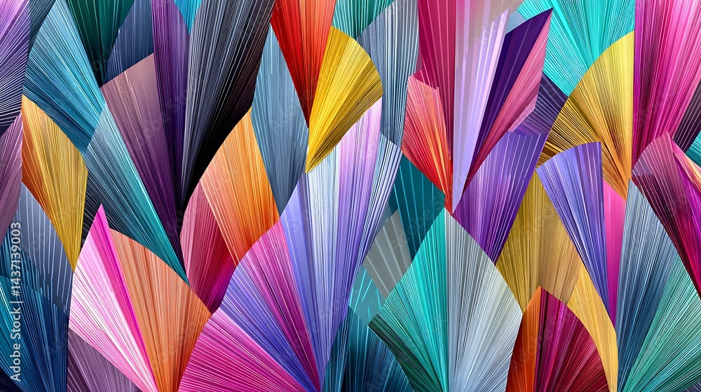 Obraz premium Abstract Colorful Fan Shaped Pattern Vibrant Multicolored Geometric Design Textured Background