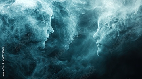 A swirling mist with ghostly faces appearing faintly.