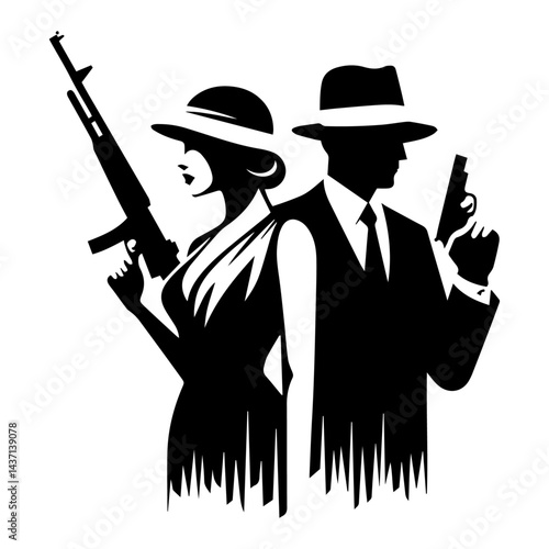 Silhouette of a Couple with Guns