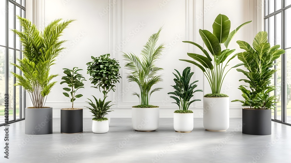 Diverse Collection of Houseplants in Modern Interior Setting Diverse Collection of Houseplants in Modern Interior Setting
