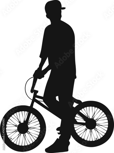 Freestyle Bmx Silhouette on White Background. Flat Vector Illustration