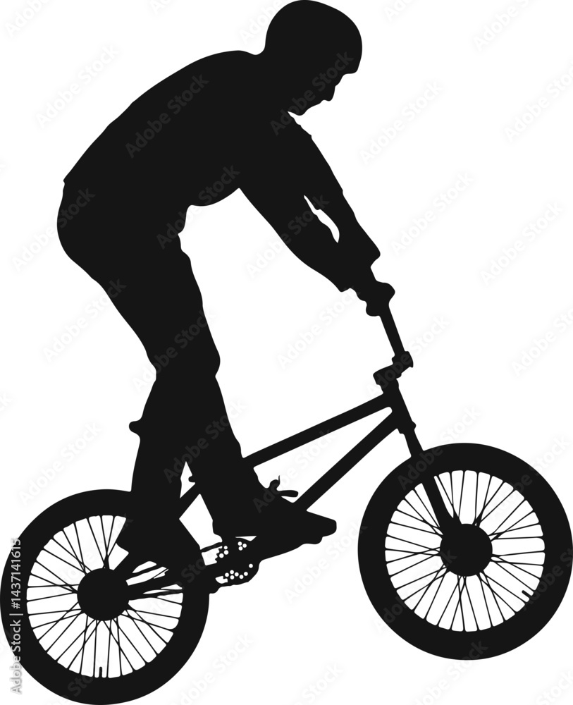 Naklejka premium Freestyle Bmx Silhouette on White Background. Flat Vector Illustration