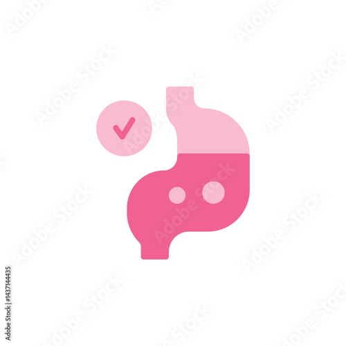 Medical Icon Representing Healthy Stomach with Checkmark in Soft Pink Colors Emphasizing Digestive Wellness and Care