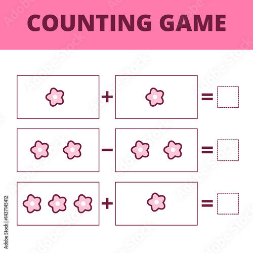 Flowers mathematical educational counting game activity sheet