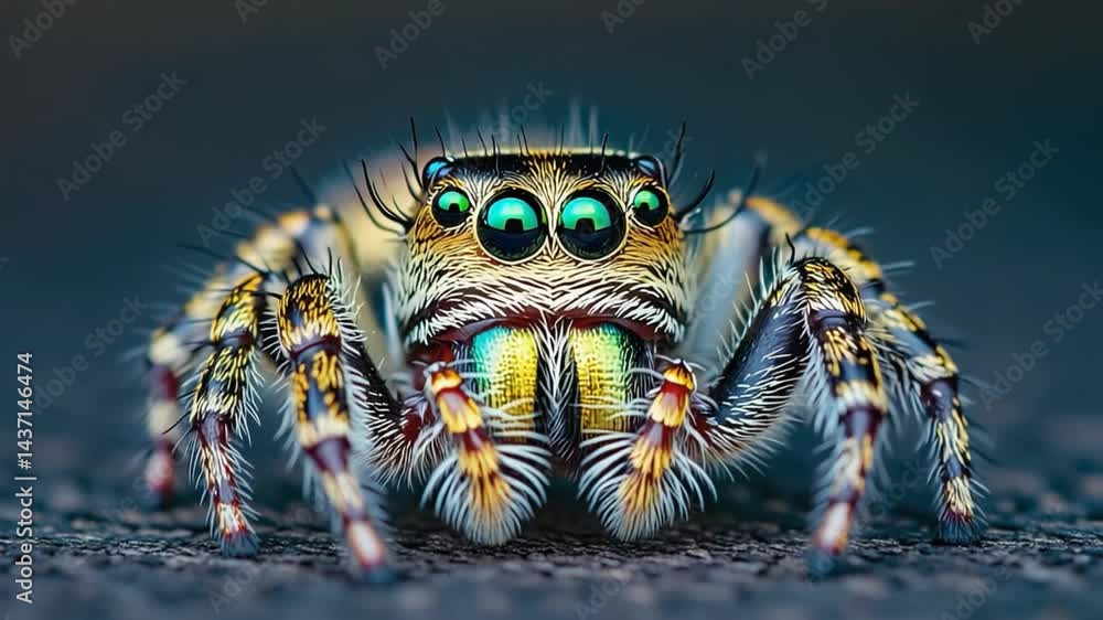 Close-up of a colorful jumping spider. Close-up of a colorful jumping spider.