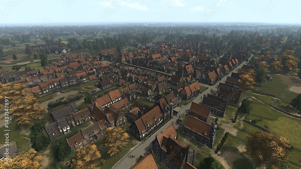 Medieval european settlement aerial view Medieval european settlement aerial view
