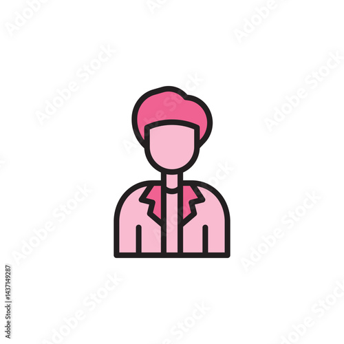Medical Icon Representing Healthcare Professional in Suit with Pink Accent and Simple Design