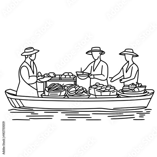 Floating Market Vendors Selling Fresh Produce in a Boat  