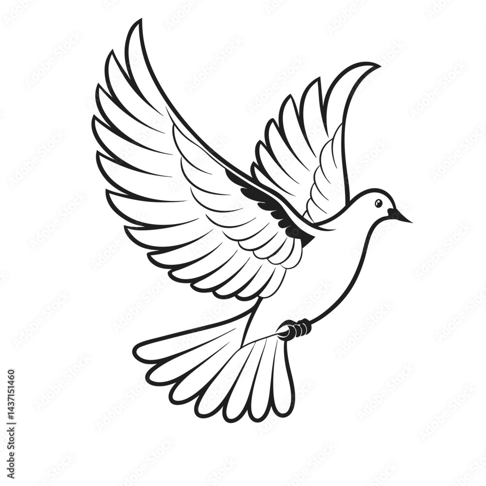 Obraz premium Simple Line Art Dove Illustration - Peace Symbol Bird Drawing