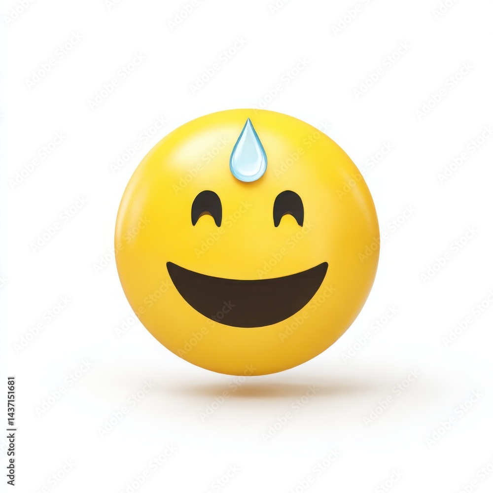 A yellow emoji with a smiling face and a drop of sweat on its forehead on a white background A yellow emoji with a smiling face and a drop of sweat on its forehead on a white background