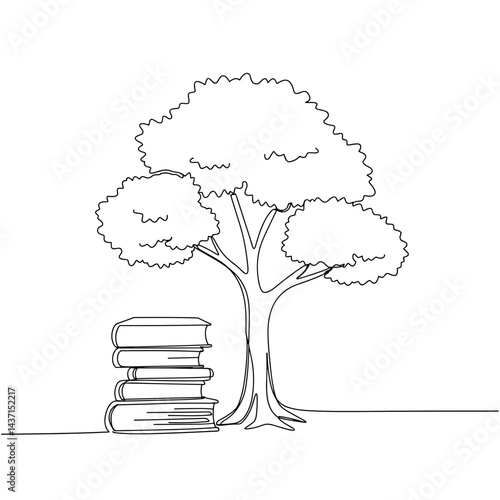 Tree illustrations with books symbolizing knowledge and growth  