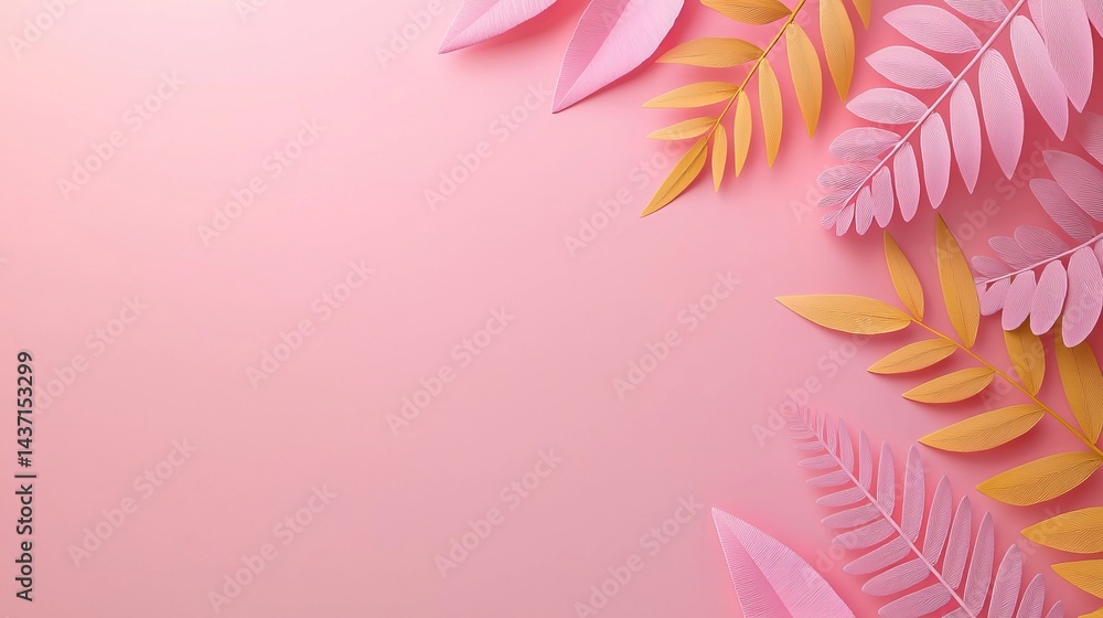 Fototapeta premium Colorful Foliage Leaves on Soft Pink Background for Creative Projects