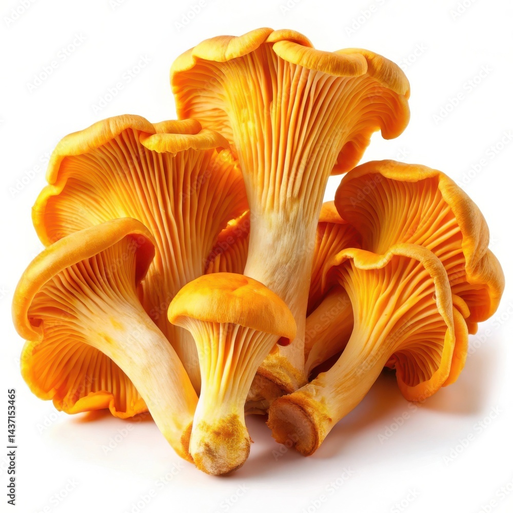 Close Up Of Golden Chanterelle Mushrooms On A Clean White Background Ready For Cooking Close Up Of Golden Chanterelle Mushrooms On A Clean White Background Ready For Cooking