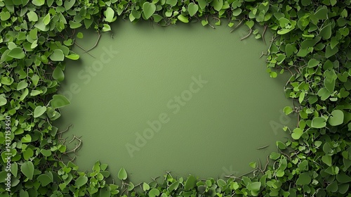 Green Leaf Background with Decorative Border of Fresh Foliage